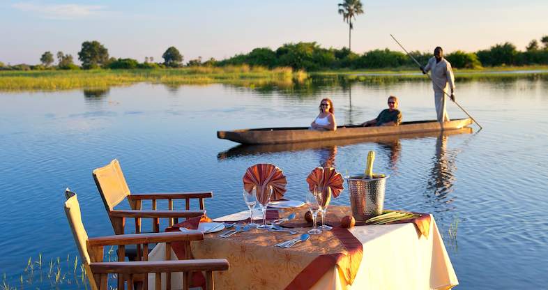 romantic Okavango delta boat dining experience